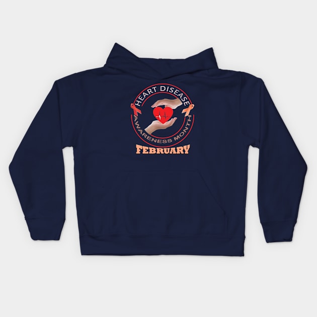 Heart disease awareness month Kids Hoodie by TeeText